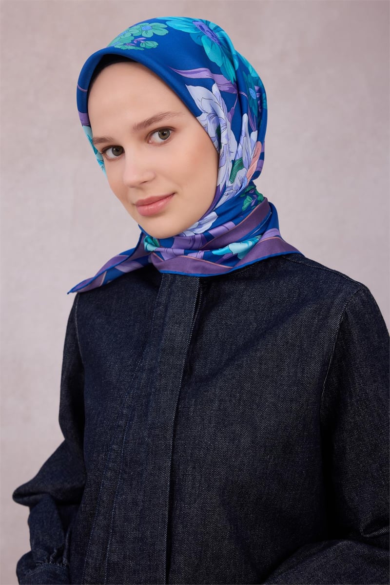 {URUNSEO_TITLE} | BELLI | BELLİ İPEK EŞARP | BELLİ ÇİÇEK DESEN İPEK EŞARP 4219D (TWILL) MAVİ MOR - 57