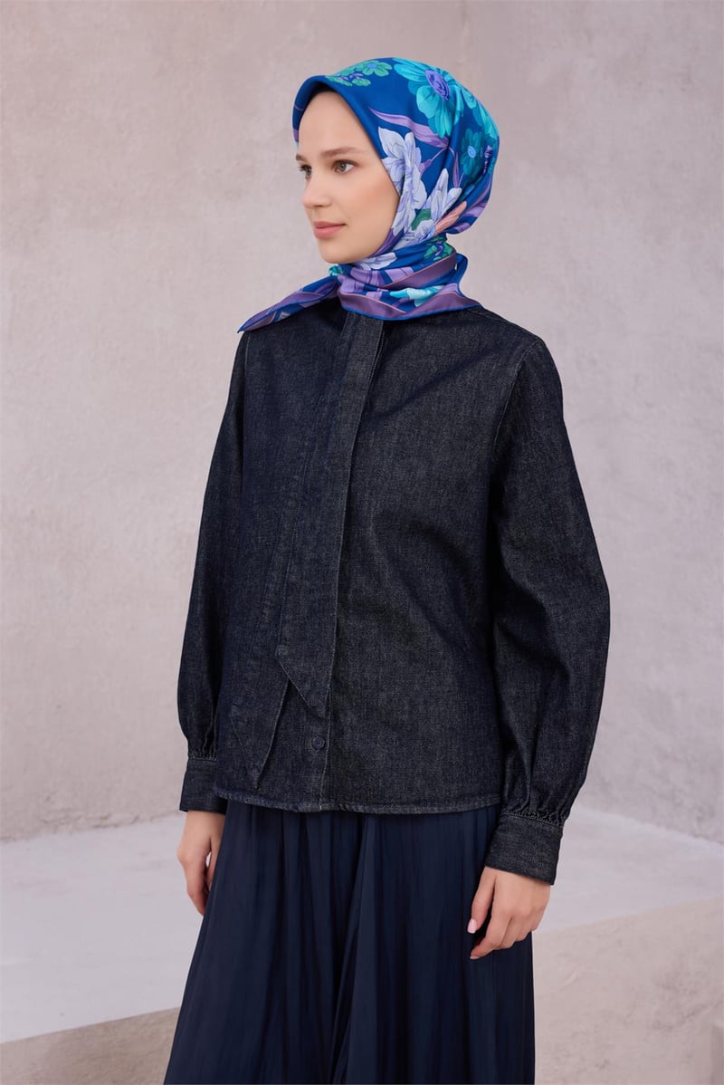 {URUNSEO_TITLE} | BELLI | BELLİ İPEK EŞARP | BELLİ ÇİÇEK DESEN İPEK EŞARP 4219D (TWILL) MAVİ MOR - 57
