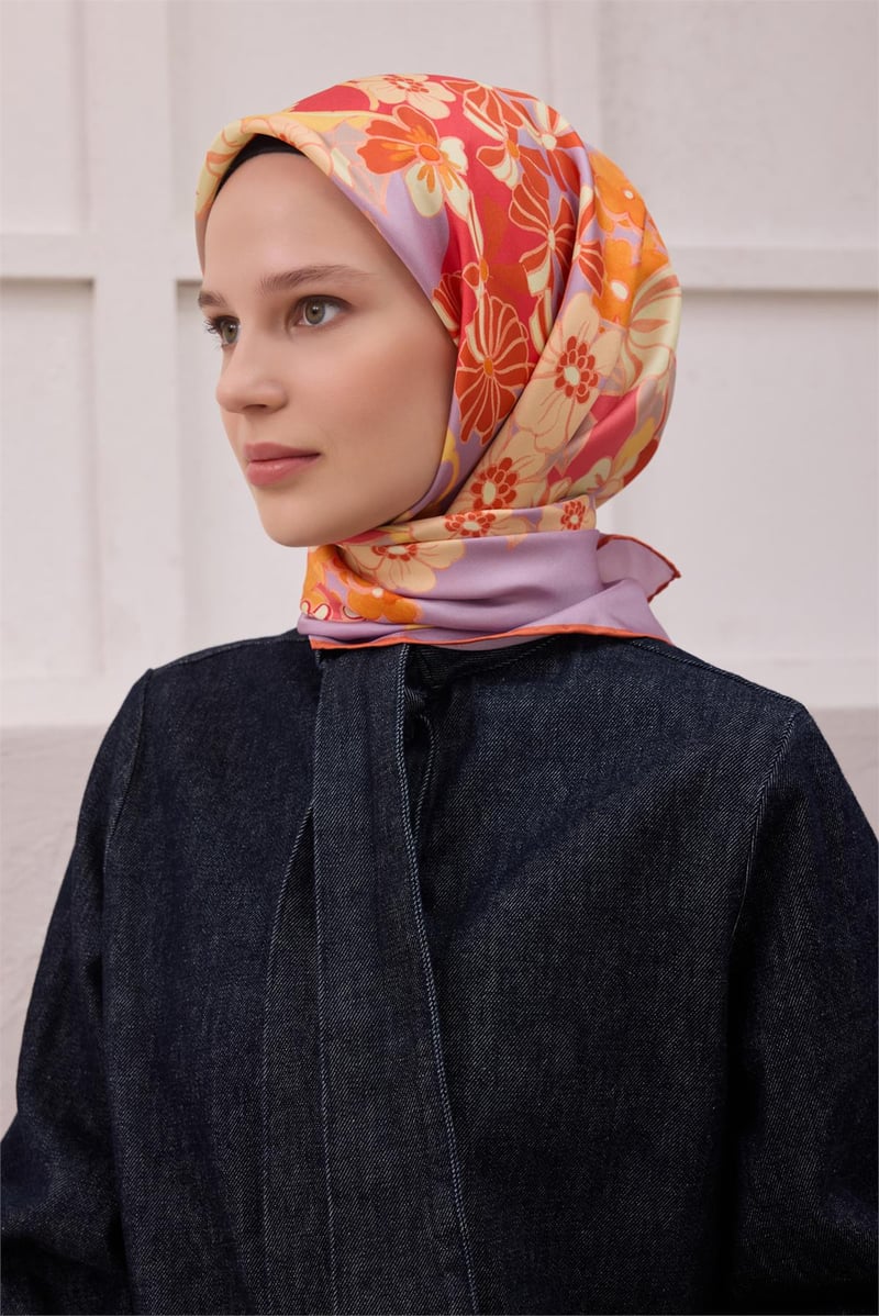{URUNSEO_TITLE} | BELLI | BELLİ İPEK EŞARP | BELLİ ÇİÇEK DESEN İPEK EŞARP 4220D (TWILL) LİLA - 53