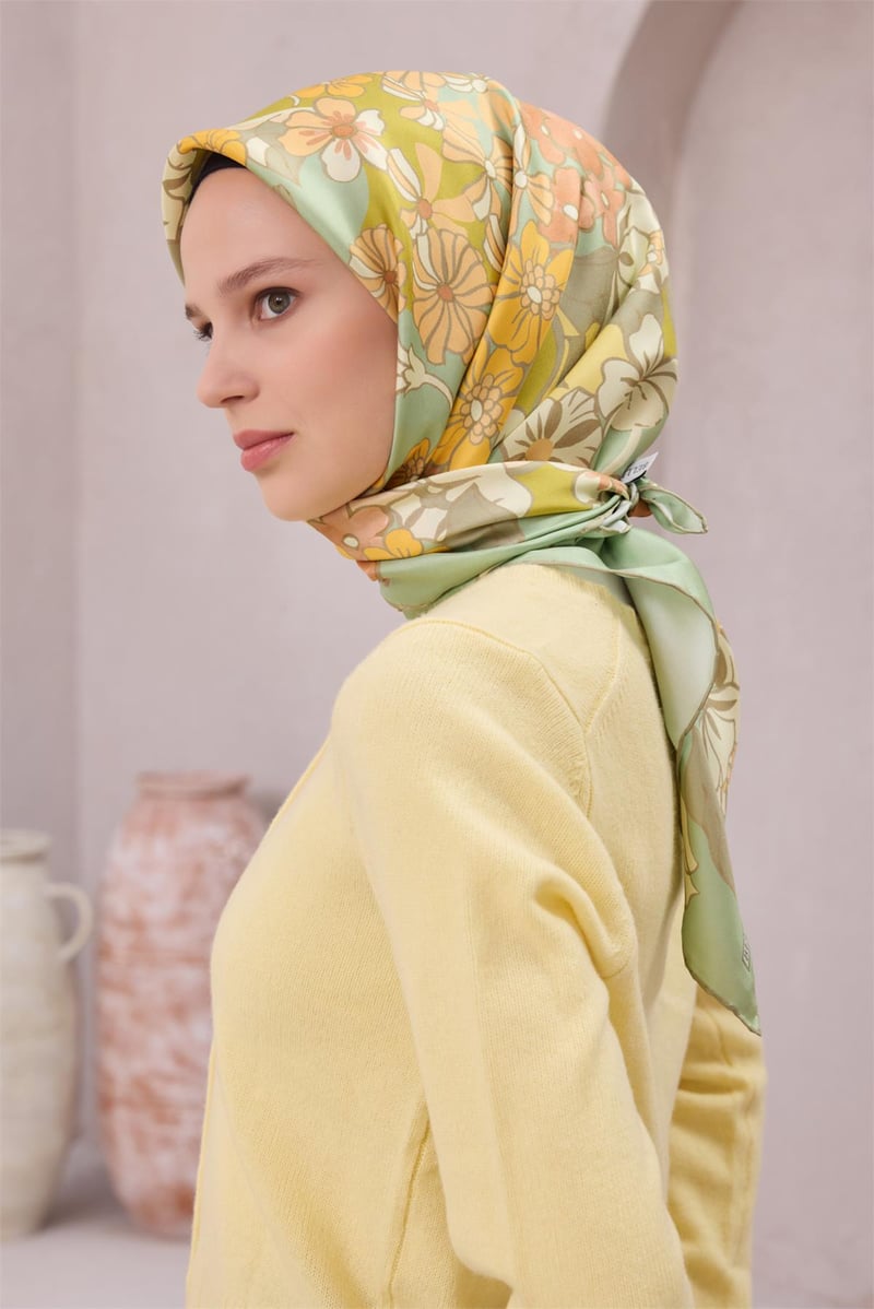 {URUNSEO_TITLE} | BELLI | BELLİ İPEK EŞARP | BELLİ ÇİÇEK DESEN İPEK EŞARP 4220D (TWILL) YEŞİL - 58