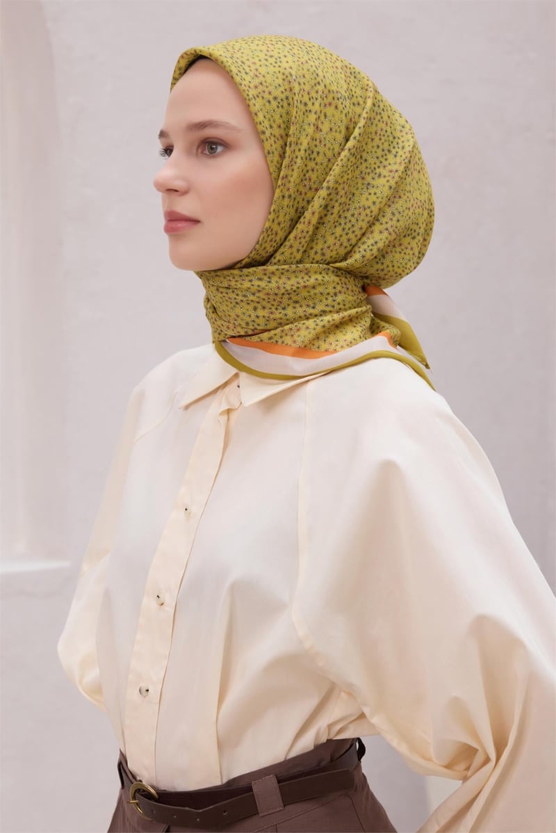 {URUNSEO_TITLE} | BELLI | POLYESTER EŞARP | BELLİ ÇİÇEK DESEN NOVA ZEYTİN HARDAL EŞARP 1012