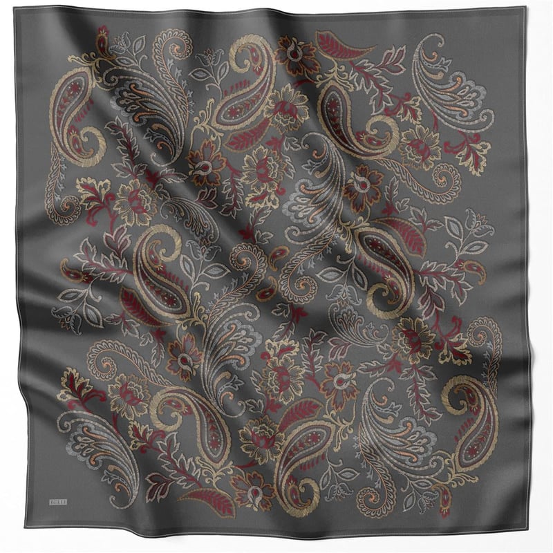 {URUNSEO_TITLE} | BELLI | BELLİ İPEK EŞARP | BELLİ ÇİÇEKLİ DESEN İPEK EŞARP 4207D (TWILL) ANTRASİT - 07