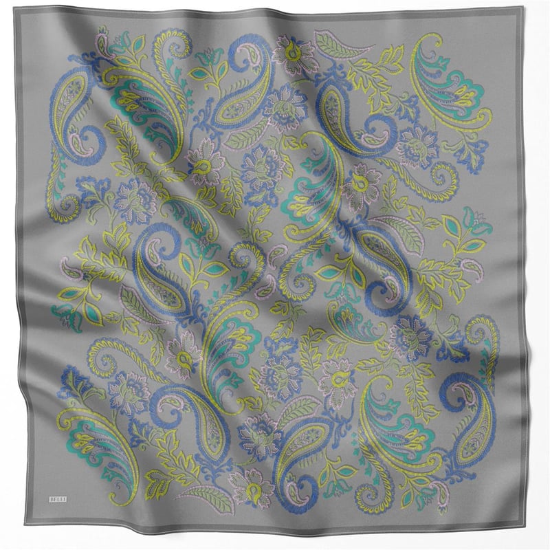 BELLİ ÇİÇEKLİ DESEN İPEK EŞARP 4207D (TWILL) GRİ - 83