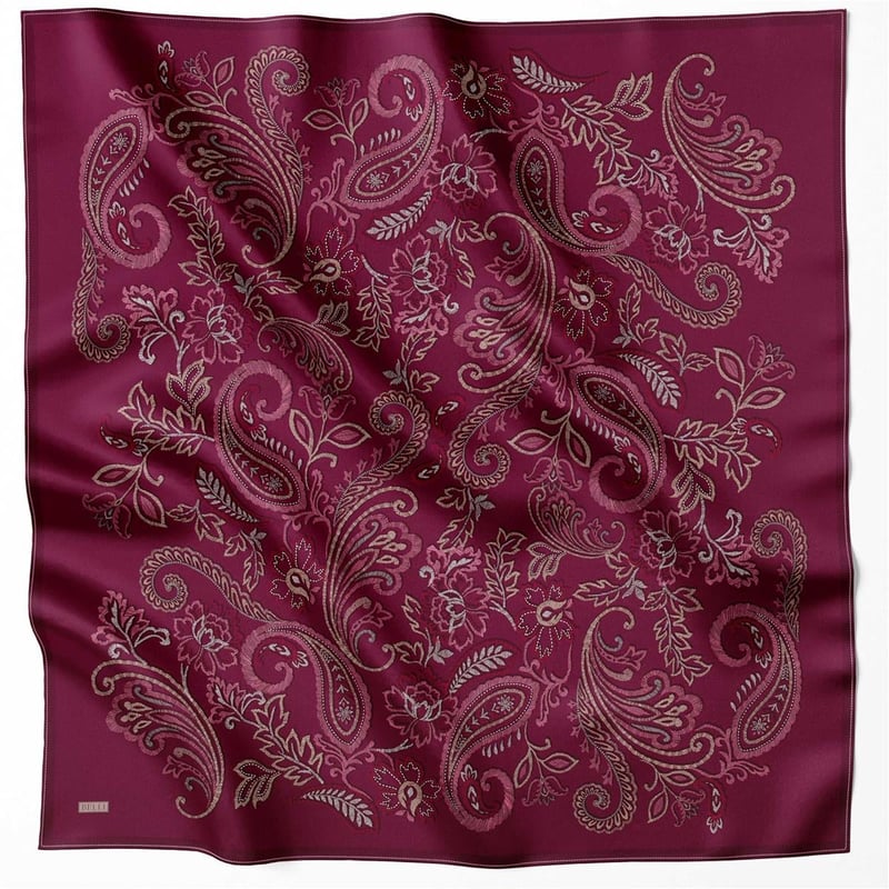 BELLİ ÇİÇEKLİ DESEN İPEK EŞARP 4207D (TWILL) BORDO - 88