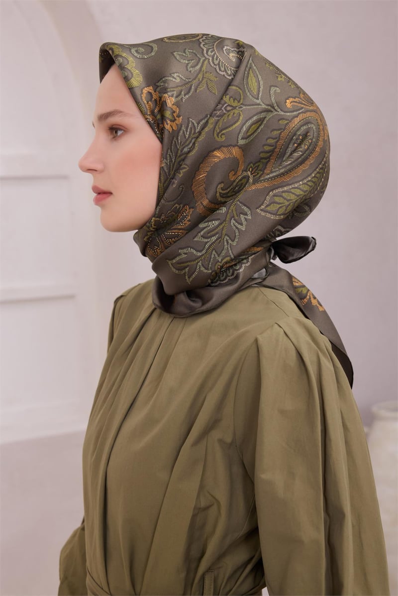 {URUNSEO_TITLE} | BELLI | BELLİ İPEK EŞARP | BELLİ ÇİÇEKLİ DESEN İPEK EŞARP 4207D (TWILL) HAKİ - 82
