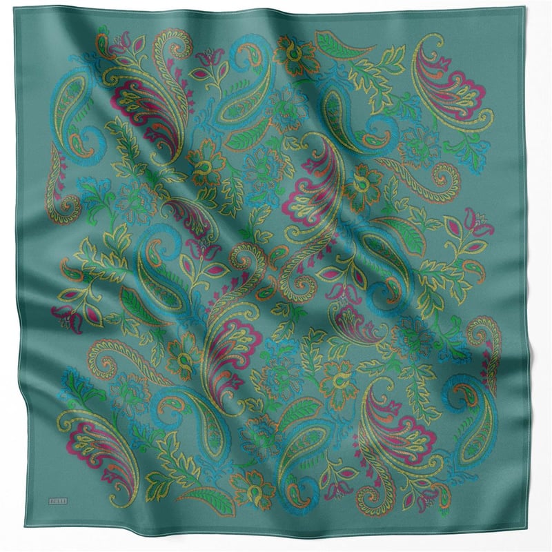 BELLİ ÇİÇEKLİ DESEN İPEK EŞARP 4207D (TWILL) ZÜMRÜT - 05