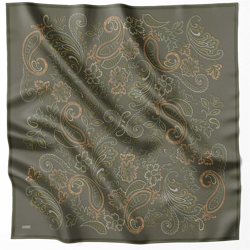 BELLİ ÇİÇEKLİ DESEN İPEK EŞARP 4207D (TWILL) HAKİ - 82