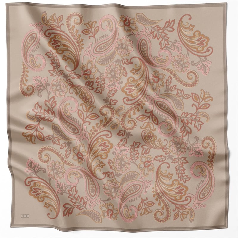 BELLİ ÇİÇEKLİ DESEN İPEK EŞARP 4207D (TWILL) BEJ - 03