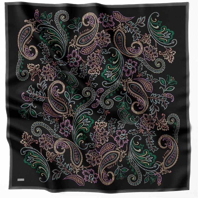 {URUNSEO_TITLE} | BELLI | BELLİ İPEK EŞARP | BELLİ ÇİÇEKLİ DESEN İPEK EŞARP 4207D (TWILL) SİYAH - 34