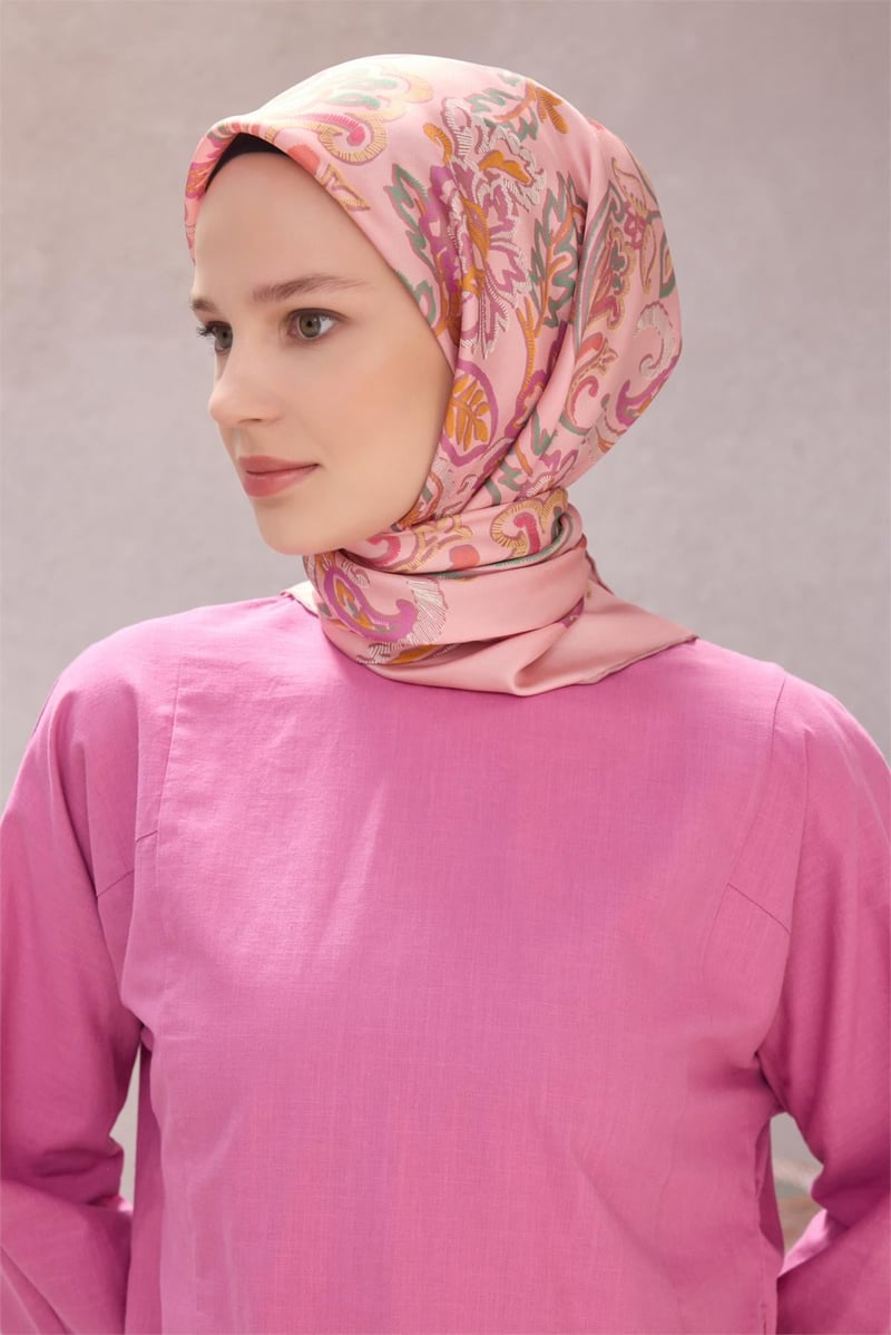{URUNSEO_TITLE} | BELLI | BELLİ İPEK EŞARP | BELLİ ÇİÇEKLİ DESEN İPEK EŞARP 4207D (TWILL) PUDRA - 14