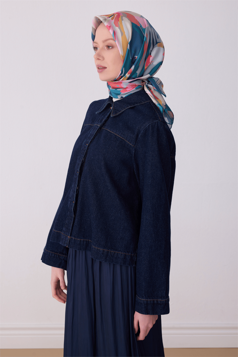 Belli Çok Renkli Çiçek Desen %100 Twill İpek Eşarp 4315-82