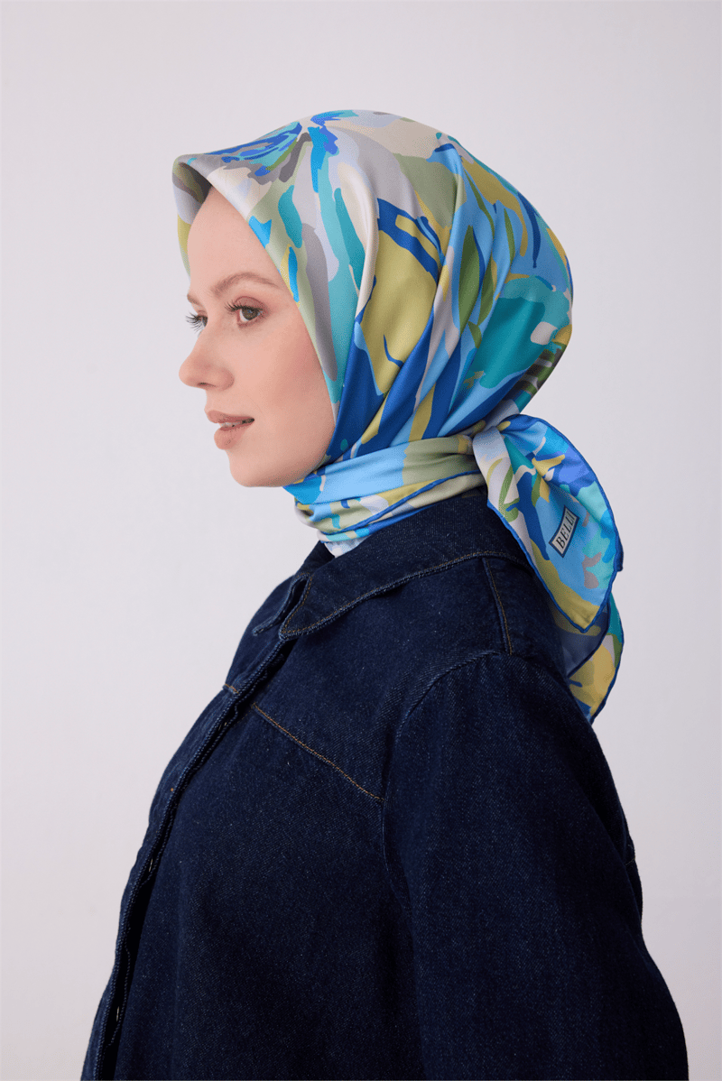 Belli Çok Renkli Çiçek Desen %100 Twill İpek Eşarp 4315-83
