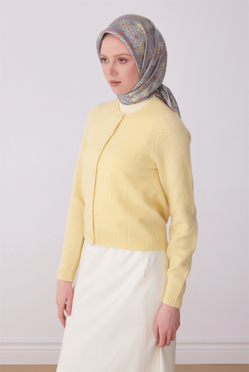 Belli Çok Renkli Etnik Desen %100 Twill İpek Eşarp 4314-80