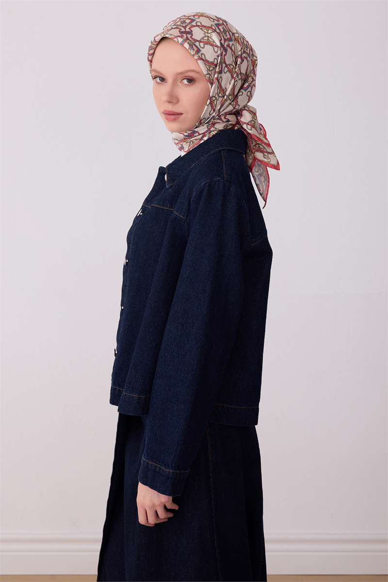 Belli Çok Renkli Klasik Desen %100 Twill İpek Eşarp 4328-80