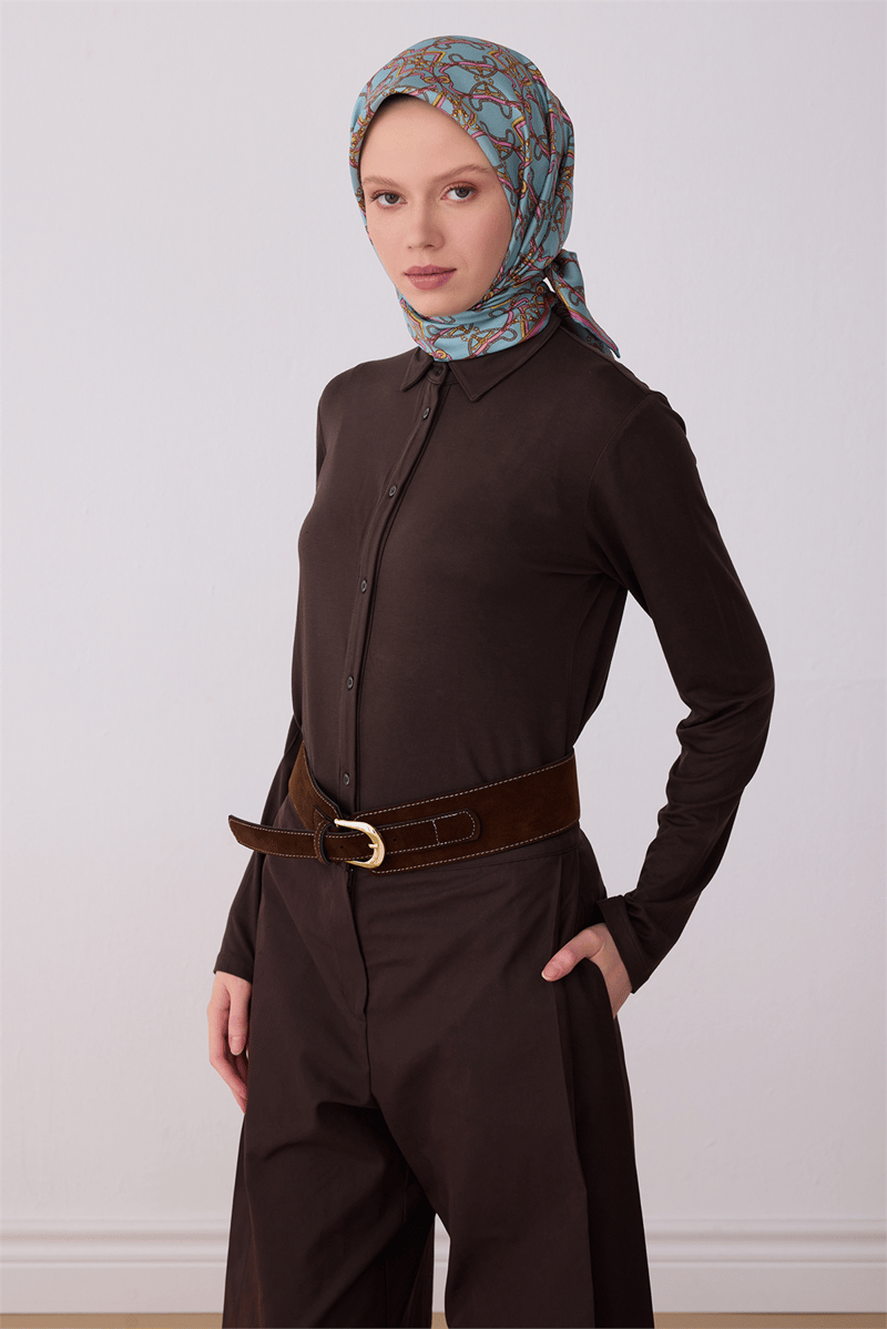 Belli Çok Renkli Klasik Desen %100 Twill İpek Eşarp 4328-51