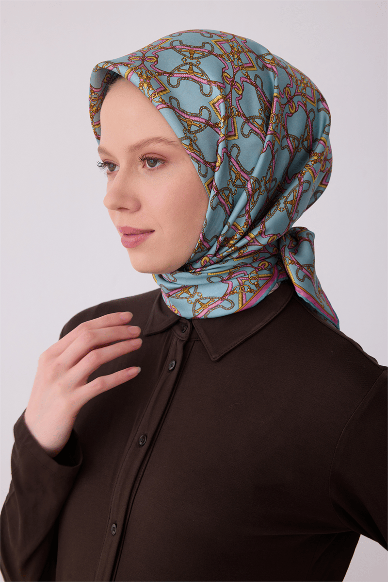 Belli Çok Renkli Klasik Desen %100 Twill İpek Eşarp 4328-51