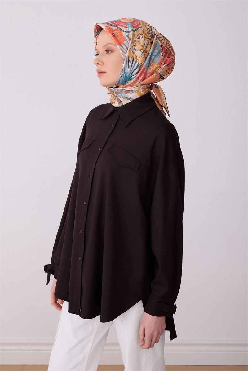 Belli Çok Renkli Obje Desen %100 Twill İpek Eşarp 4324-83