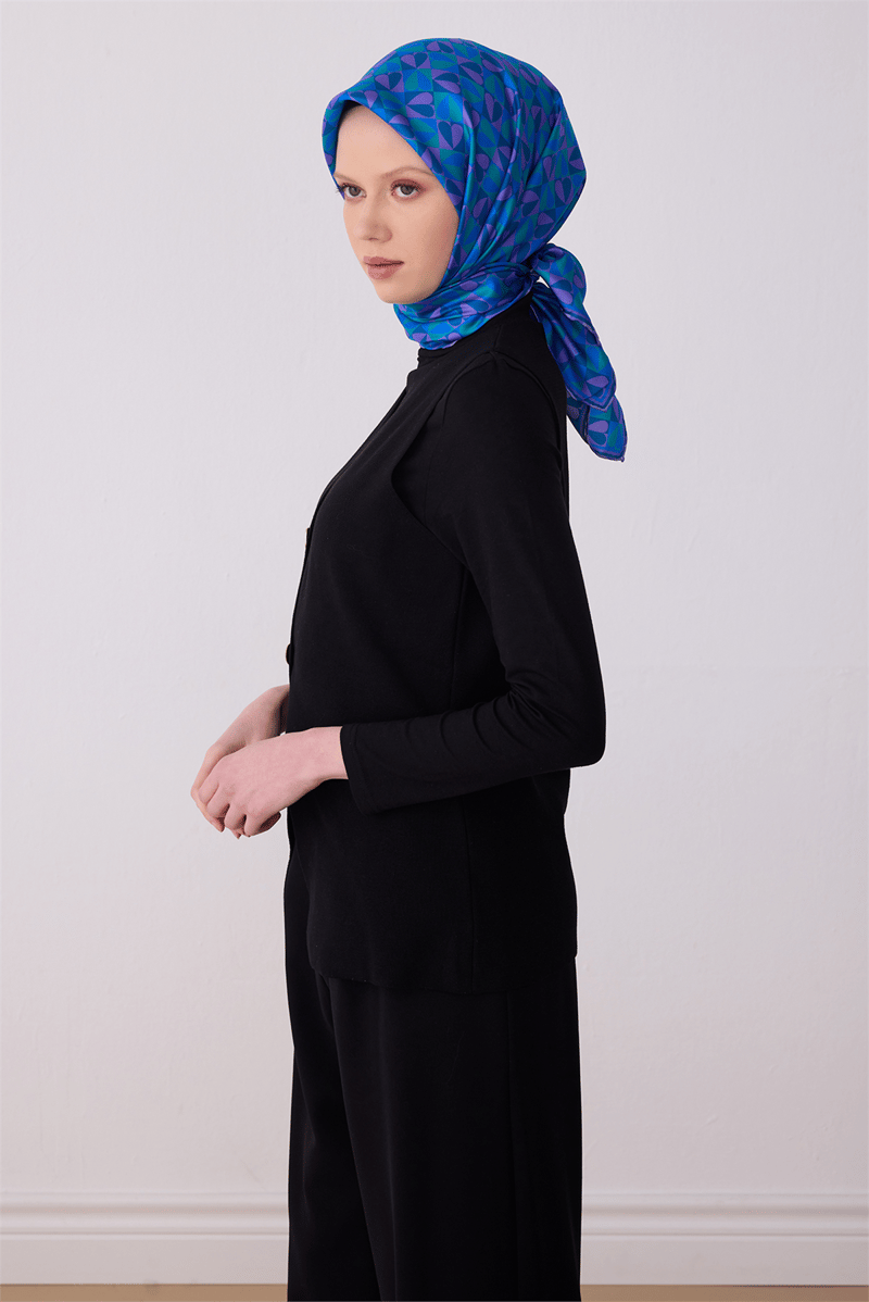 Belli Çok Renkli Obje Desen %100 Twill İpek Eşarp 4322-52
