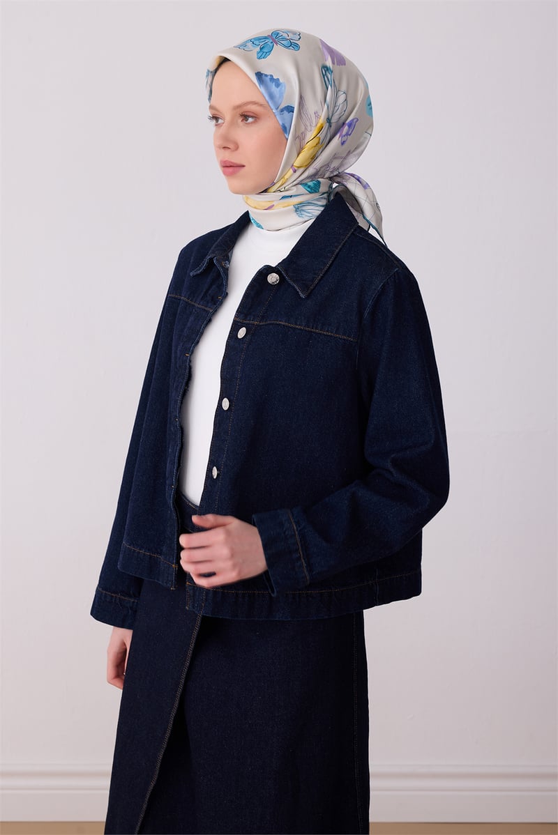 Belli Çok Renkli Obje Desen %100 Twill İpek Eşarp 4329-51