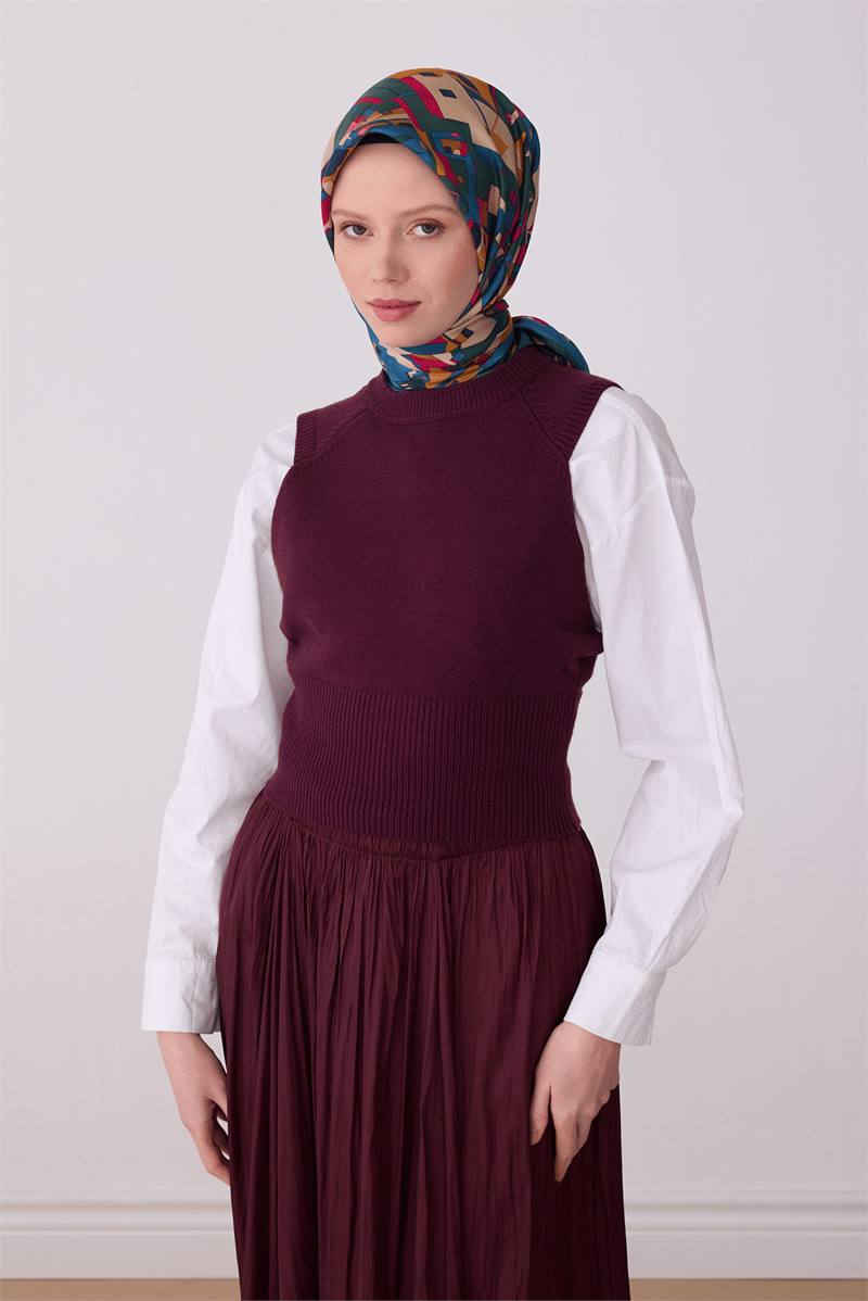 Belli Çok Renkli Obje Desen %100 Twill İpek Eşarp 4307-80