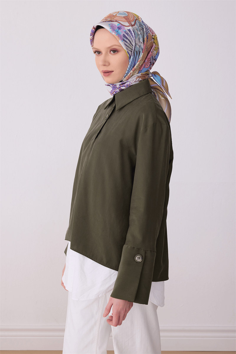 Belli Çok Renkli Obje Desen %100 Twill İpek Eşarp 4324-32