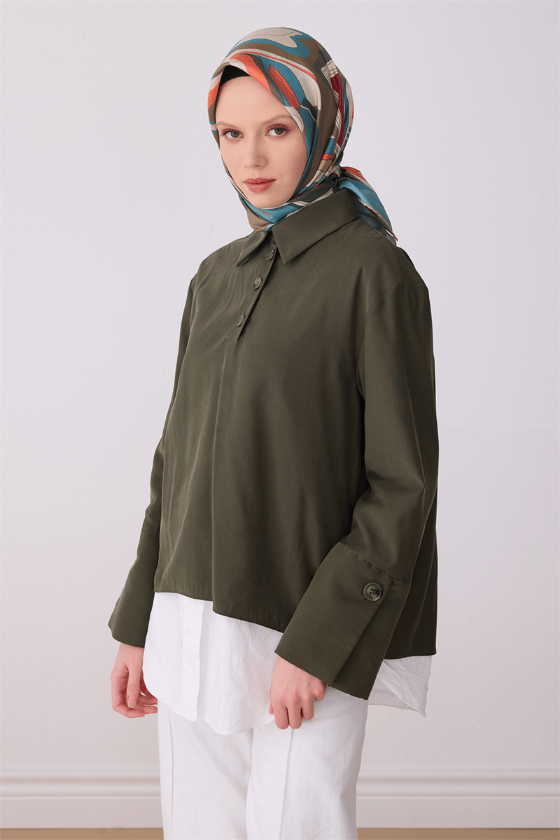 Belli Çok Renkli Soyut Desen %100 Twill İpek Eşarp 4318-81