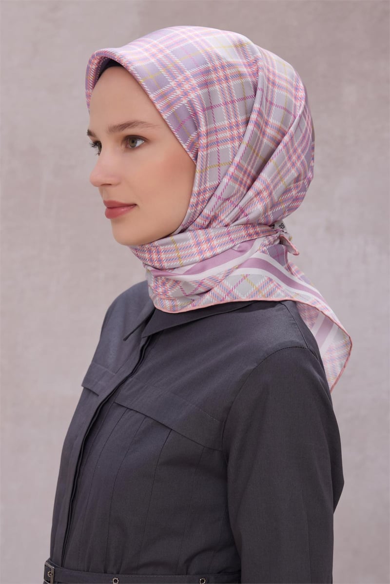 {URUNSEO_TITLE} | BELLI | BELLİ İPEK EŞARP | BELLİ EKOSE DESEN İPEK EŞARP 4218D (TWILL) PUDRA - 35