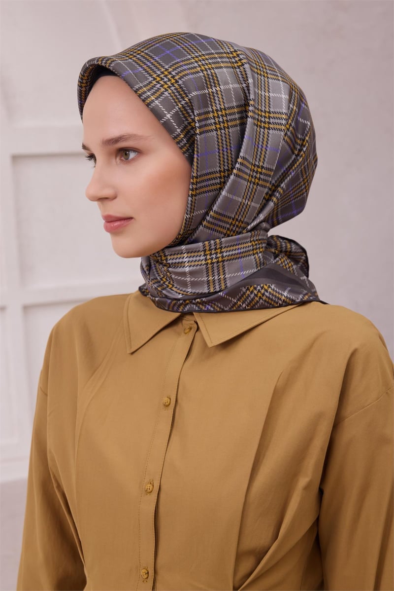 {URUNSEO_TITLE} | BELLI | BELLİ İPEK EŞARP | BELLİ EKOSE DESEN İPEK EŞARP 4218D (TWILL) GRİ - 57