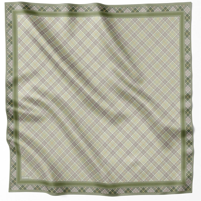 BELLİ EKOSE DESEN İPEK EŞARP 4218D (TWILL) YEŞİL - 55