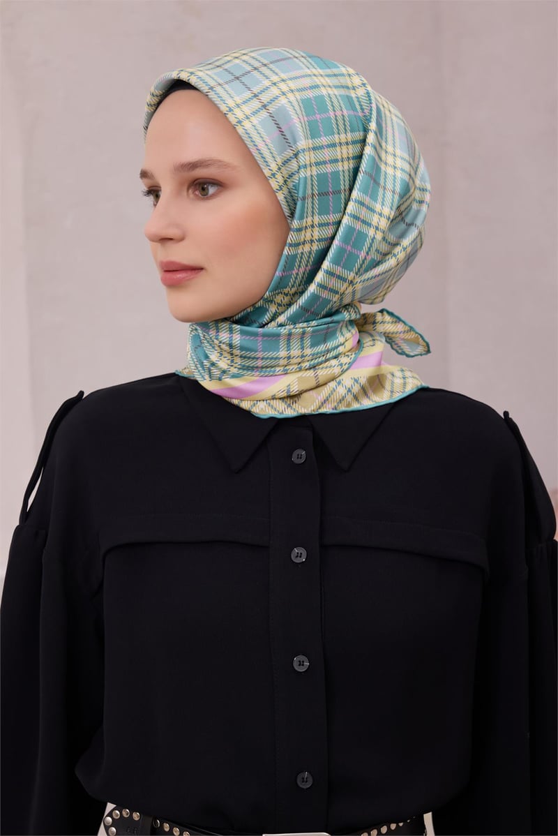 {URUNSEO_TITLE} | BELLI | BELLİ İPEK EŞARP | BELLİ EKOSE DESEN İPEK EŞARP 4218D (TWILL) SU YEŞİLİ - 83
