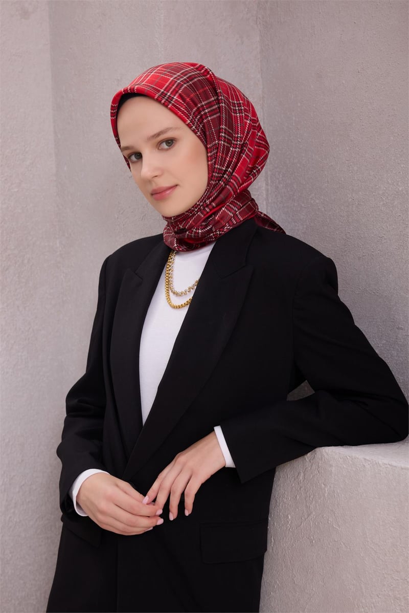 {URUNSEO_TITLE} | BELLI | BELLİ İPEK EŞARP | BELLİ EKOSE DESEN İPEK EŞARP 4218D (TWILL) BORDO - 85
