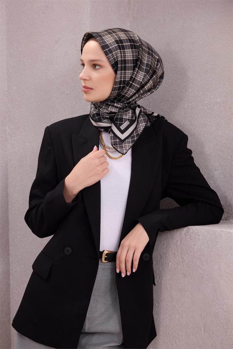 {URUNSEO_TITLE} | BELLI | BELLİ İPEK EŞARP | BELLİ EKOSE DESEN İPEK EŞARP 4218D (TWILL) SİYAH - 88