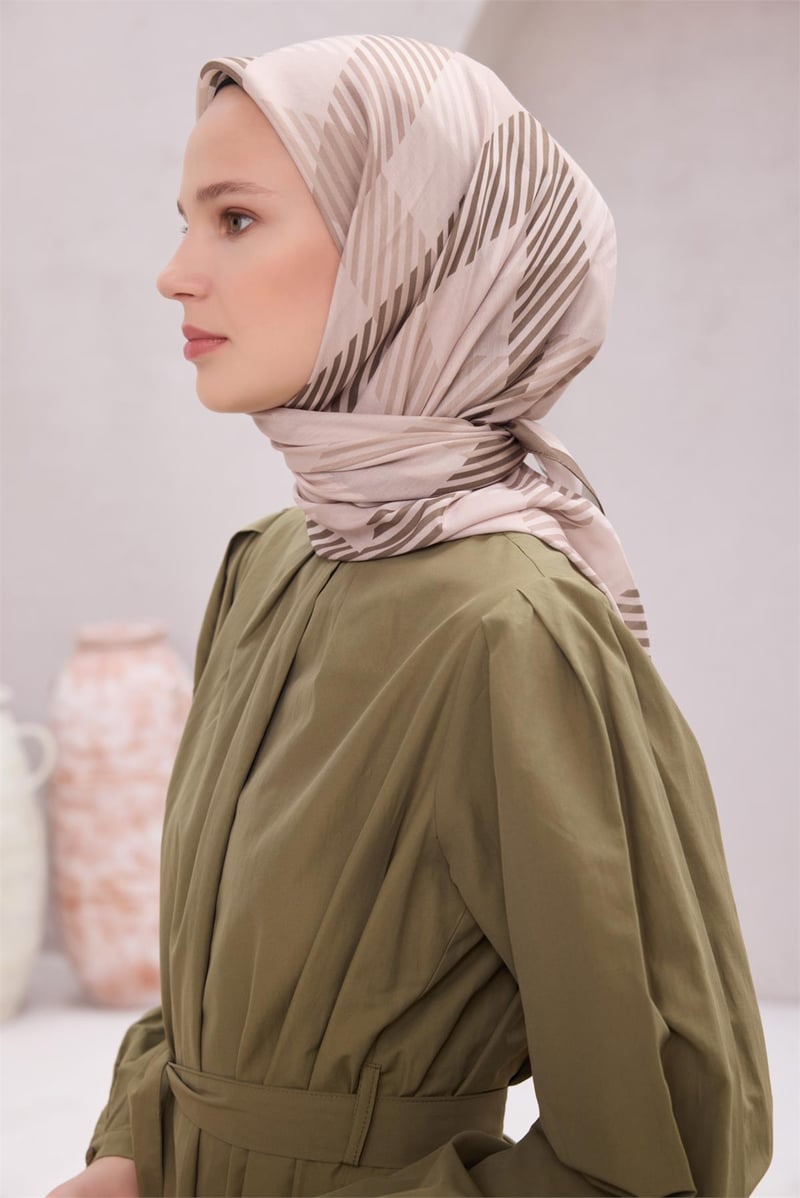 {URUNSEO_TITLE} | BELLI | POLYESTER EŞARP | BELLİ EKOSE DESEN NOVA BEJ EŞARP 1005
