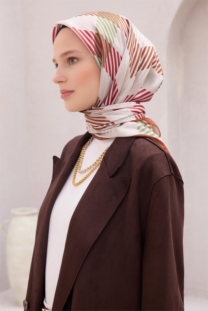 {URUNSEO_TITLE} | BELLI | POLYESTER EŞARP | BELLİ EKOSE DESEN NOVA KAHVE - BEJ EŞARP 1005
