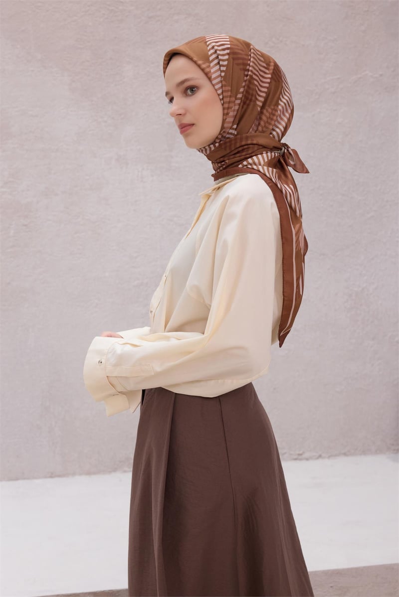 {URUNSEO_TITLE} | BELLI | POLYESTER EŞARP | BELLİ EKOSE DESEN NOVA KAHVE EŞARP 1005