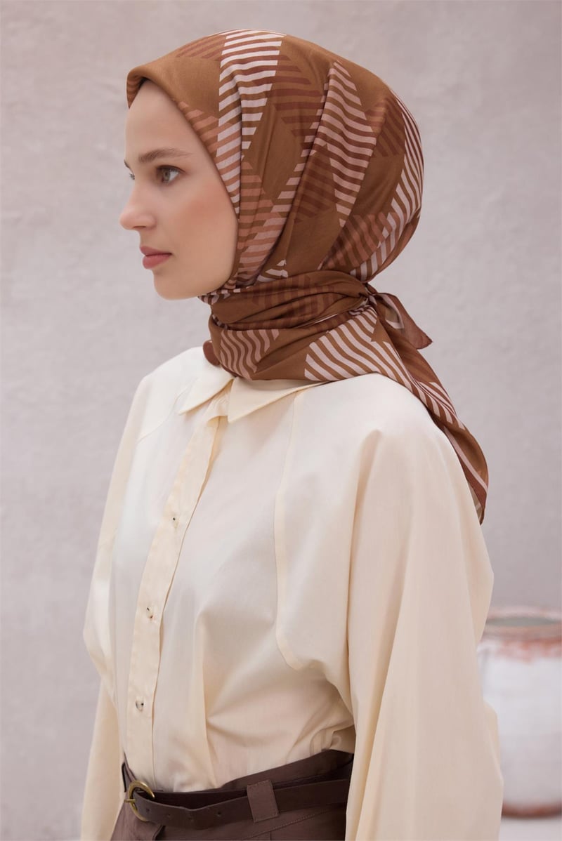 {URUNSEO_TITLE} | BELLI | POLYESTER EŞARP | BELLİ EKOSE DESEN NOVA KAHVE EŞARP 1005