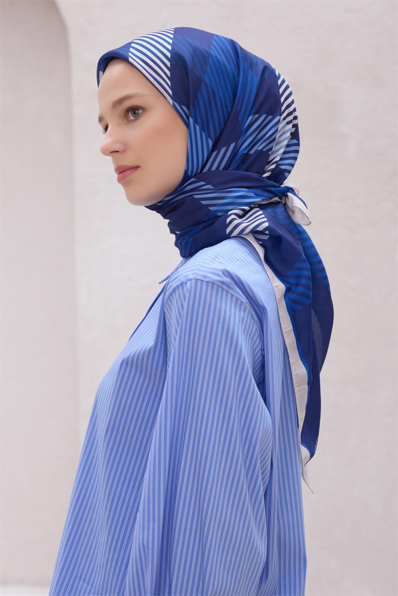 {URUNSEO_TITLE} | BELLI | POLYESTER EŞARP | BELLİ EKOSE DESEN NOVA LACİVERT EŞARP 1005