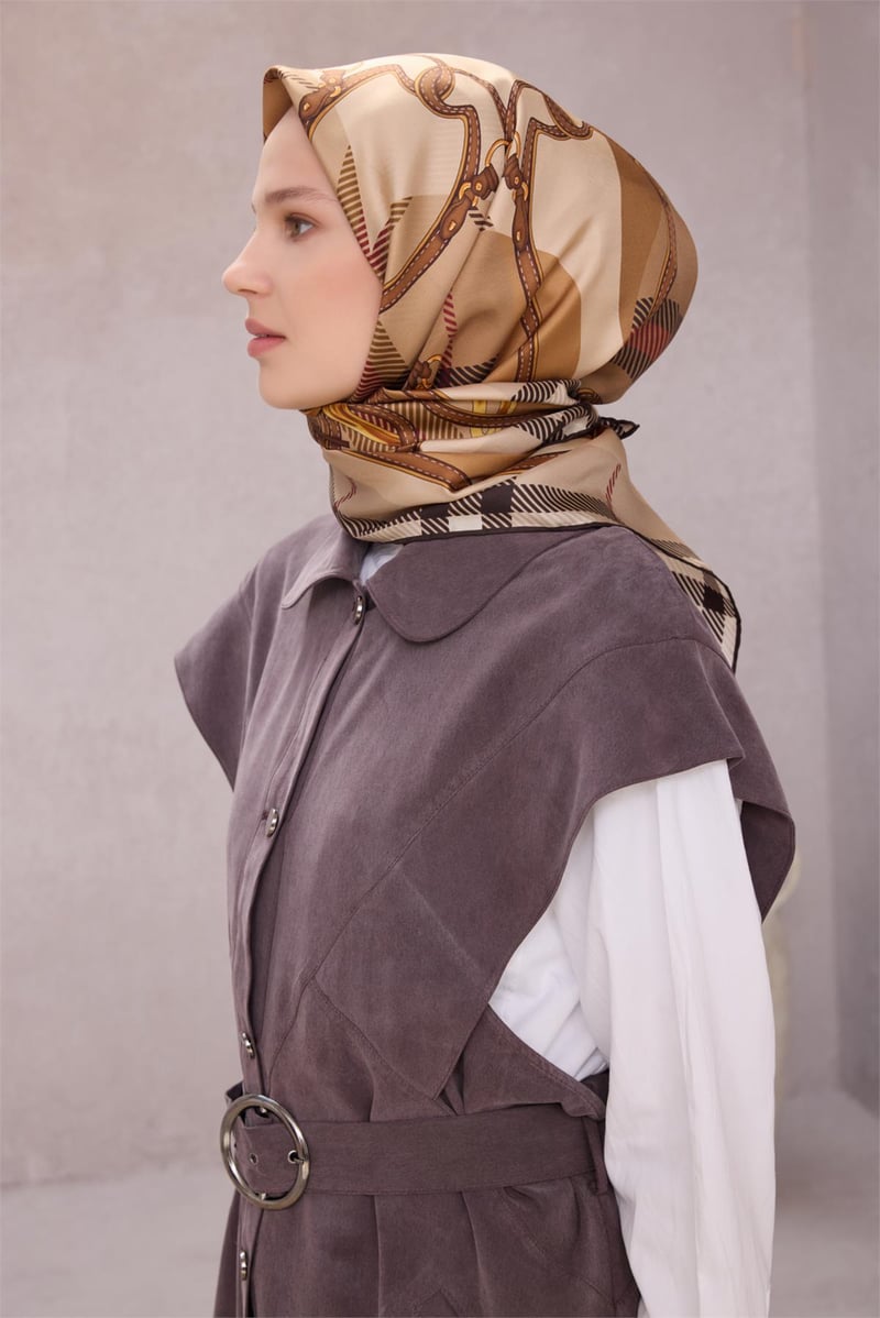 {URUNSEO_TITLE} | BELLI | BELLİ İPEK EŞARP | BELLİ EKOSE KEMER DESEN İPEK EŞARP 4206D (TWILL) VİZON - 01