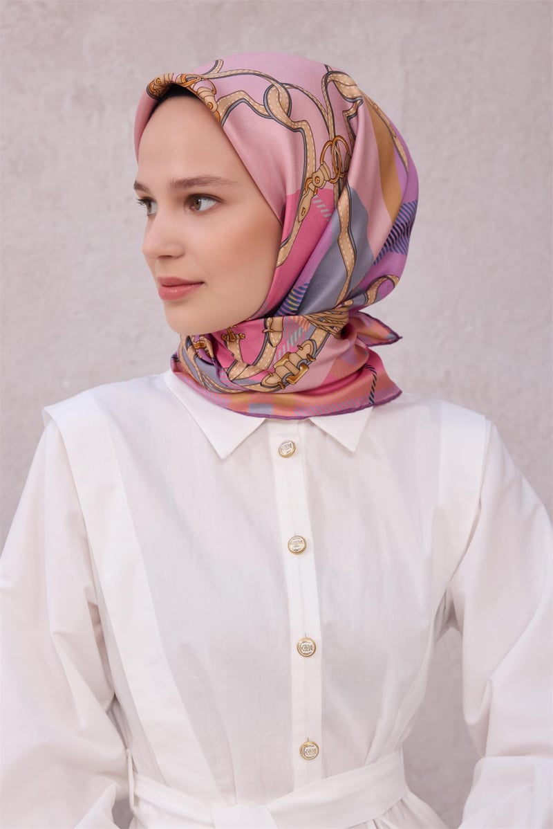 {URUNSEO_TITLE} | BELLI | BELLİ İPEK EŞARP | BELLİ EKOSE KEMER DESEN İPEK EŞARP 4206D (TWILL) PUDRA - 06