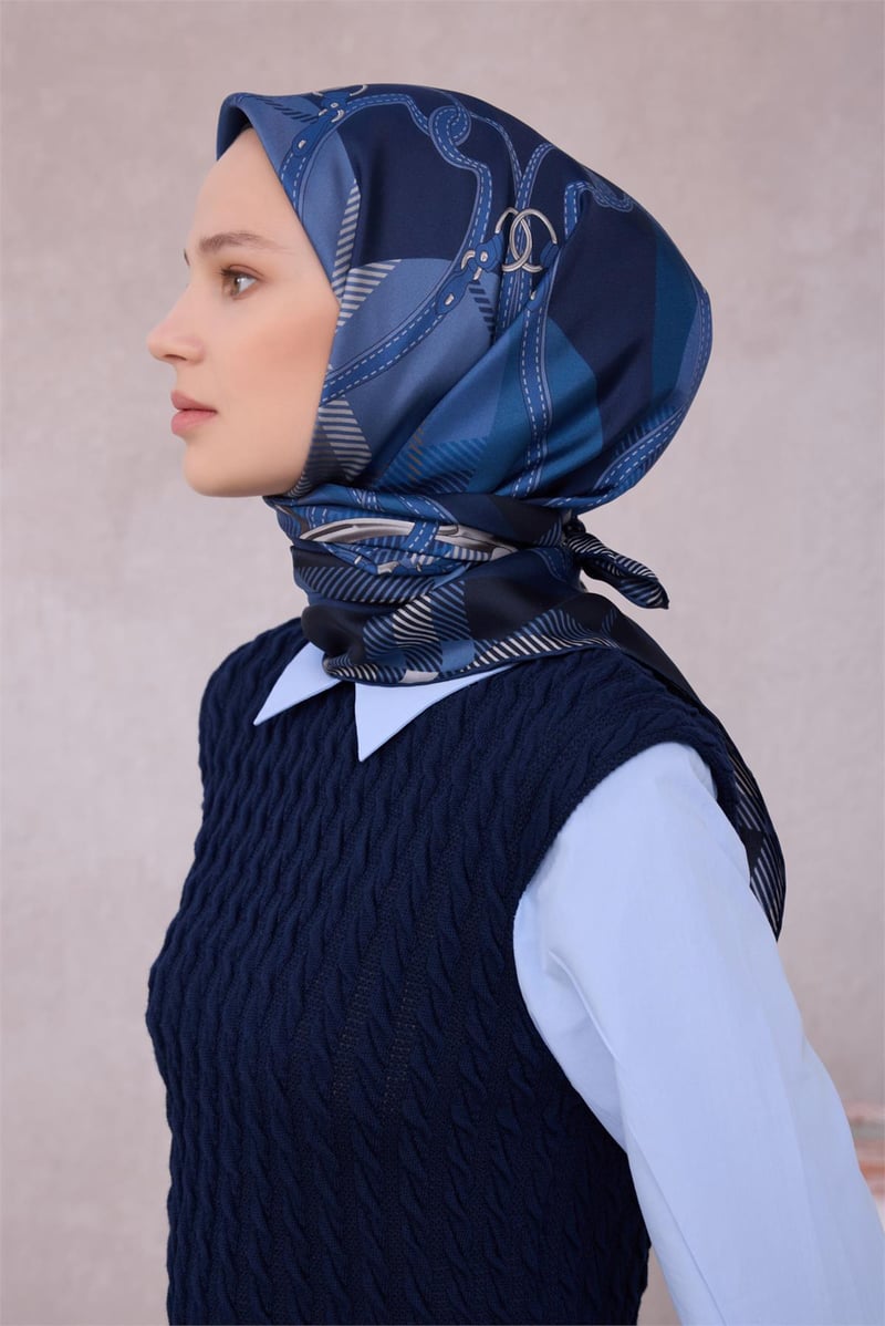 {URUNSEO_TITLE} | BELLI | BELLİ İPEK EŞARP | BELLİ EKOSE KEMER DESEN İPEK EŞARP 4206D (TWILL) LACİVERT - 86