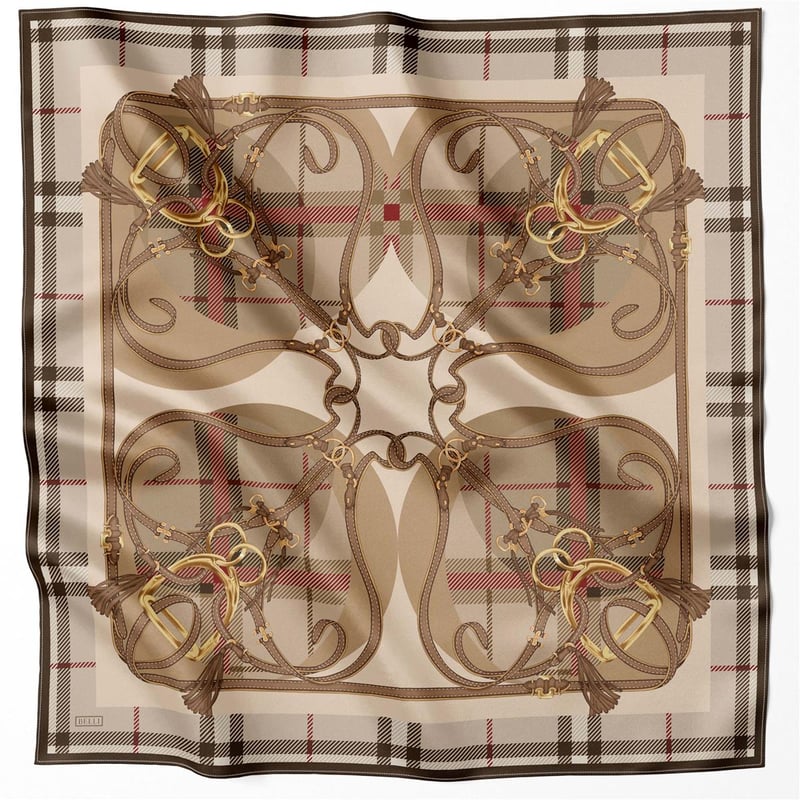 {URUNSEO_TITLE} | BELLI | BELLİ İPEK EŞARP | BELLİ EKOSE KEMER DESEN İPEK EŞARP 4206D (TWILL) VİZON - 01
