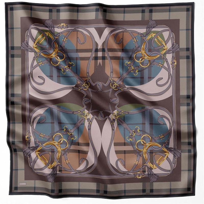 BELLİ EKOSE KEMER DESEN İPEK EŞARP 4206D (TWILL) KOYU VİZON - 51
