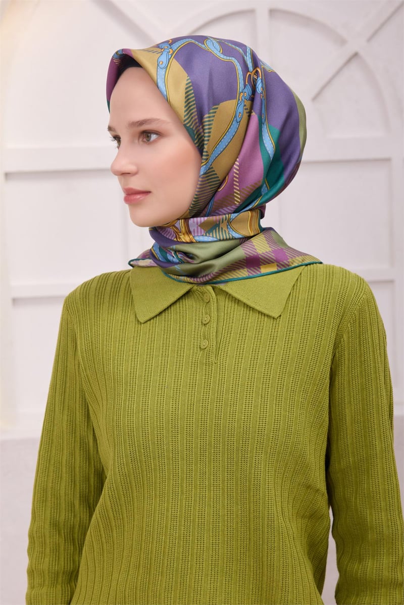 {URUNSEO_TITLE} | BELLI | BELLİ İPEK EŞARP | BELLİ EKOSE KEMER DESEN İPEK EŞARP 4206D (TWILL) YEŞİL - 03
