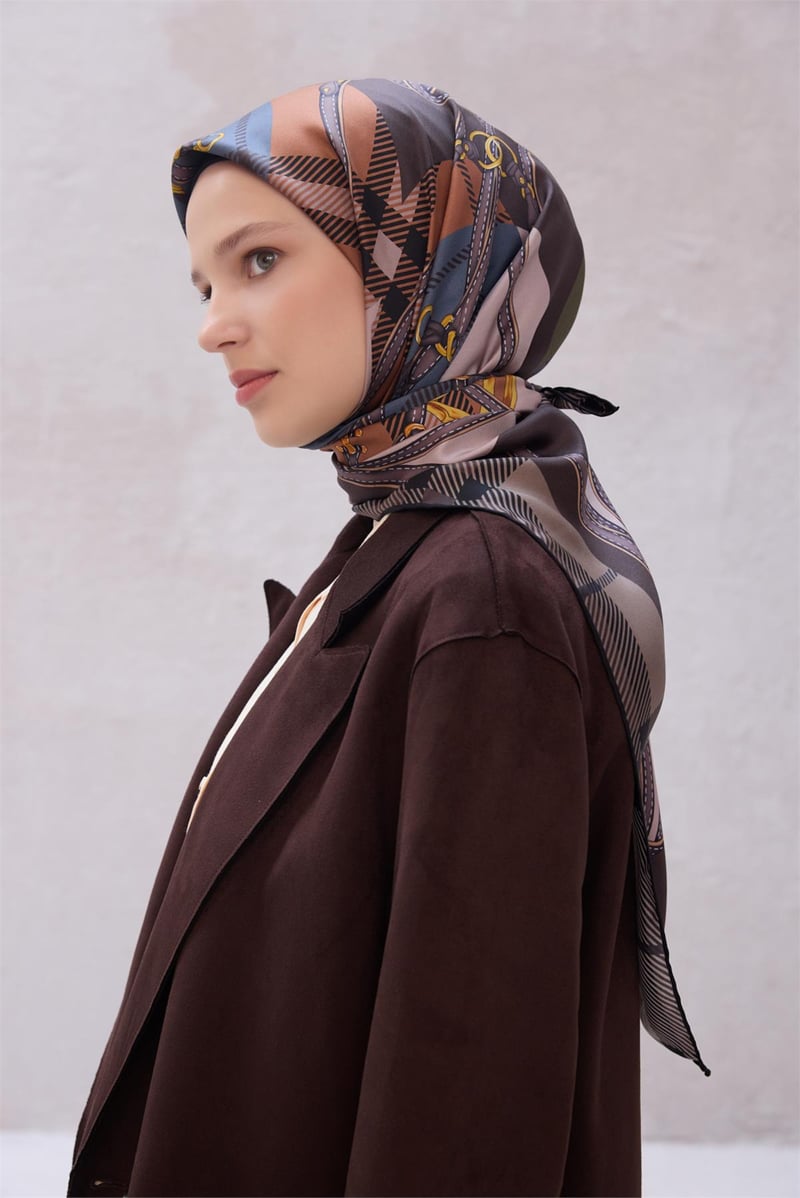 {URUNSEO_TITLE} | BELLI | BELLİ İPEK EŞARP | BELLİ EKOSE KEMER DESEN İPEK EŞARP 4206D (TWILL) KOYU VİZON - 51