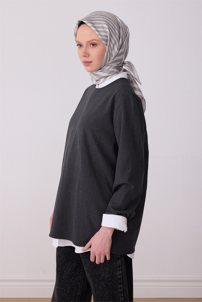 Belli Ekru Geometrik Desen %100 Twill İpek Eşarp 4325-80