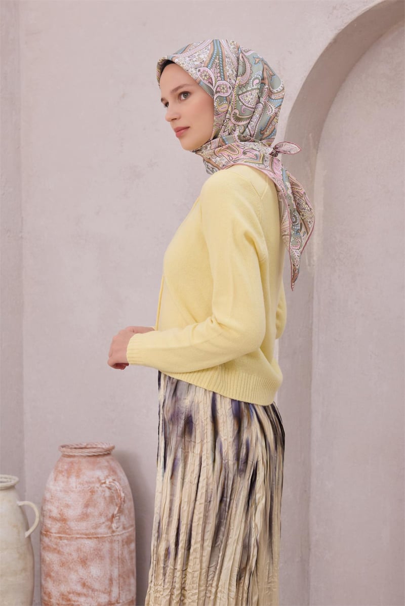 {URUNSEO_TITLE} | BELLI | BELLİ İPEK EŞARP | BELLİ ETNİK DESEN İPEK EŞARP 4202D (TWILL) PUDRA - 52