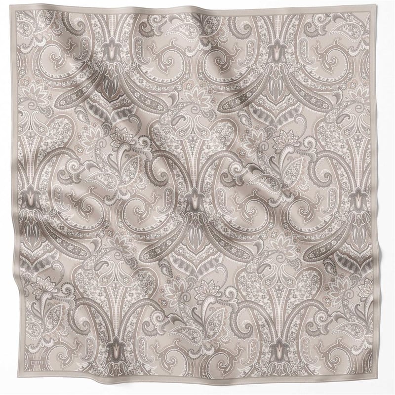 BELLİ ETNİK DESEN İPEK EŞARP 4202D (TWILL) BEJ - 02