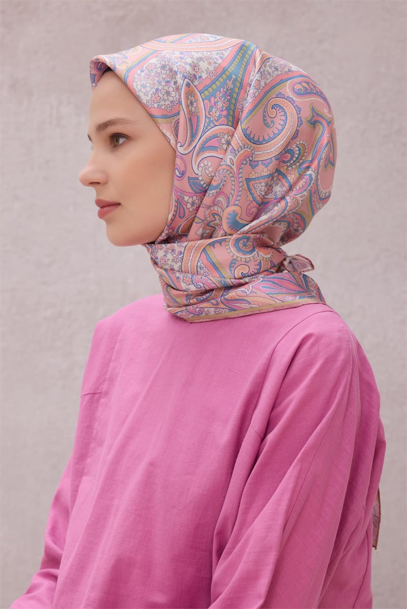{URUNSEO_TITLE} | BELLI | BELLİ İPEK EŞARP | BELLİ ETNİK DESEN İPEK EŞARP 4202D (TWILL) PUDRA - 03