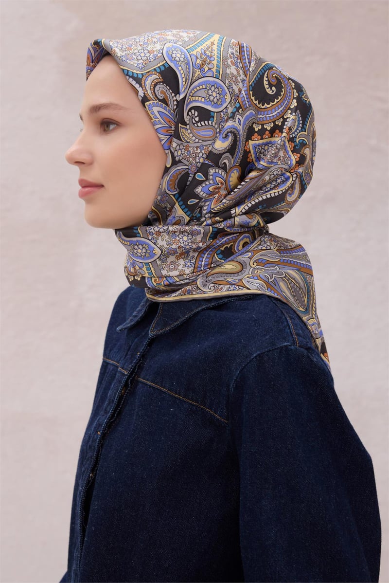{URUNSEO_TITLE} | BELLI | BELLİ İPEK EŞARP | BELLİ ETNİK DESEN İPEK EŞARP 4202D (TWILL) ANTRASİT - 88