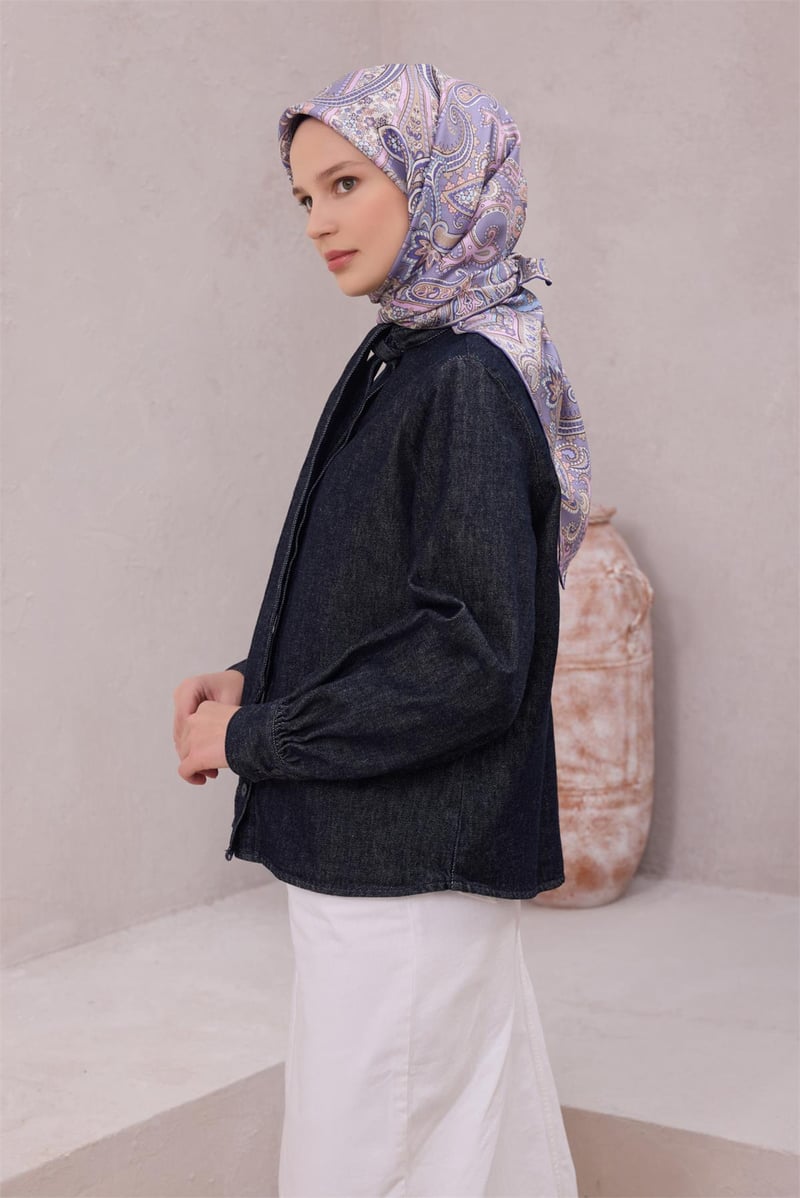 {URUNSEO_TITLE} | BELLI | BELLİ İPEK EŞARP | BELLİ ETNİK DESEN İPEK EŞARP 4202D (TWILL) LİLA - 35